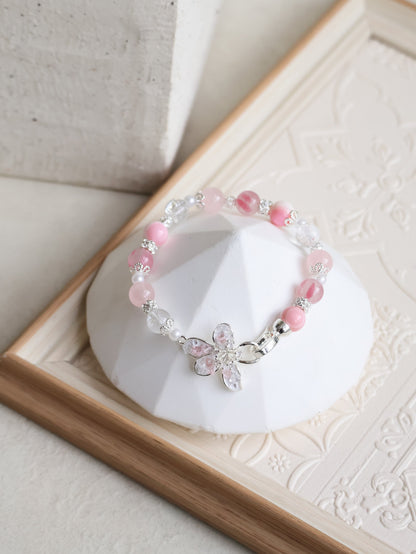 Crackled Clear Quartz, Rose Quartz, Rhodonite & Queen Conch — Plumeria Pink | 8mm (Elastic / OT Clasp)