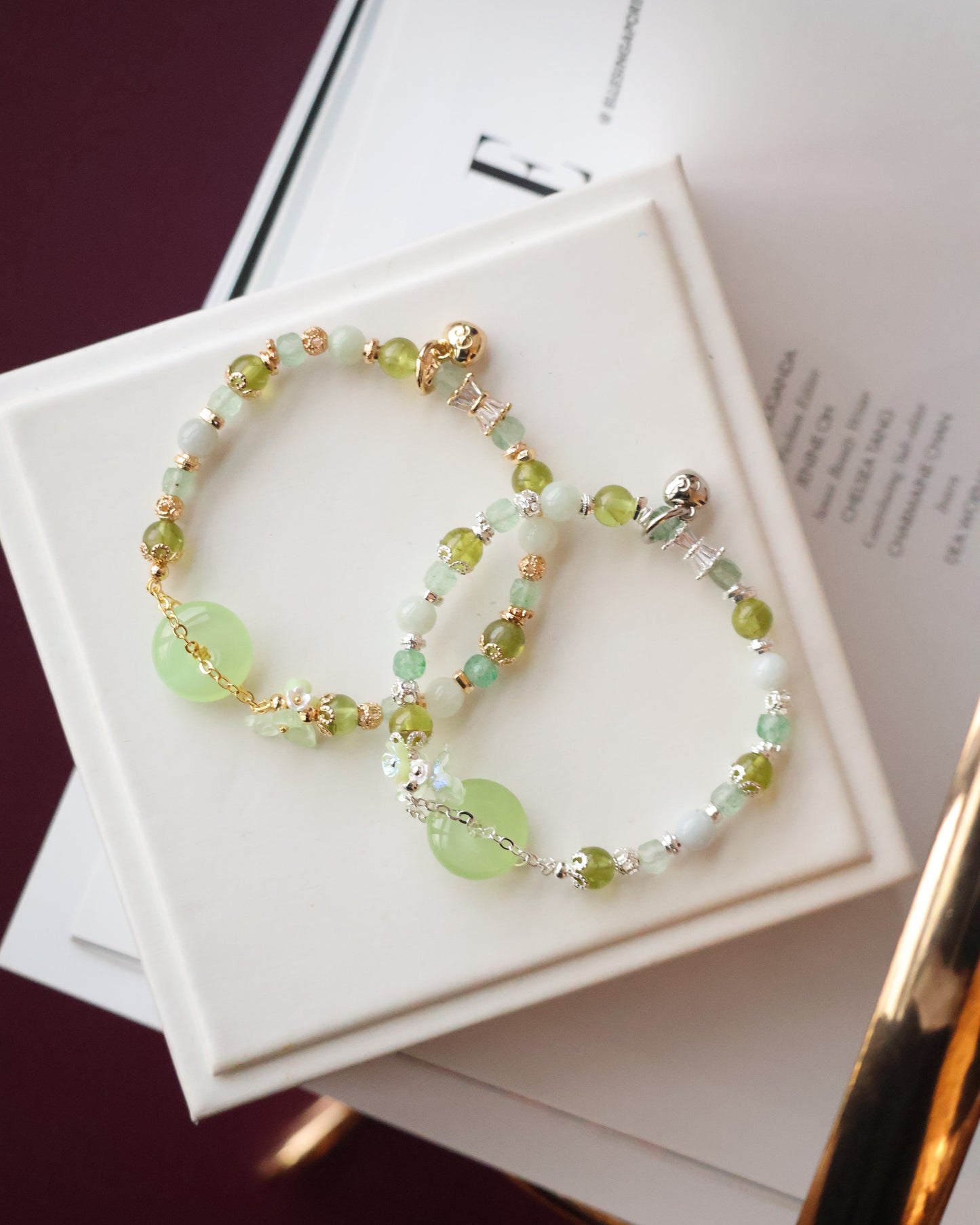 *Instocks* Everfae 平安扣 Ping An Kou Series - 6mm Green Strawberry Quartz, Green Jadeite , Peridot