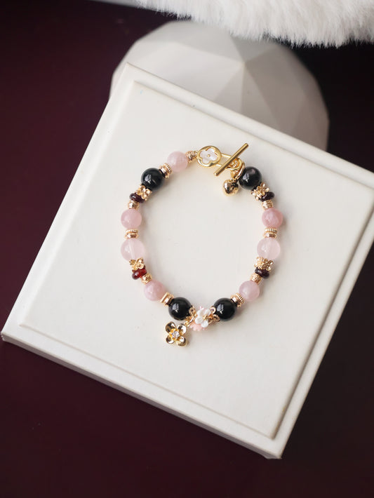 *Instocks*  Noir Reverie - 8mm Hyperstene, Pink Purple Emerald Mica, Rose Quartz, Garnet (Elastic)