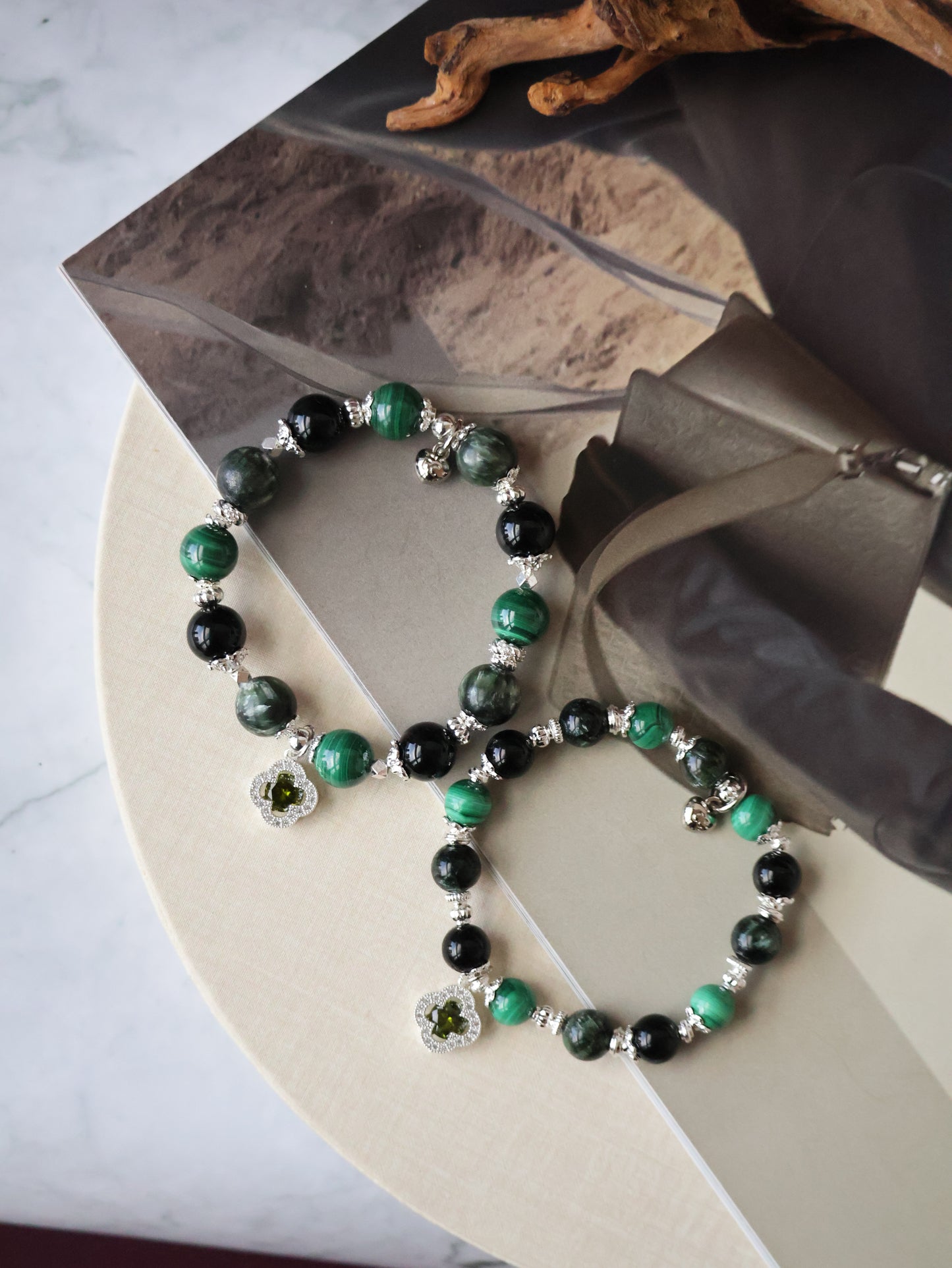 *Instocks* 8mm/10mm Cordelia Twin: Malachite, Seraphinite, Black Tourmalline