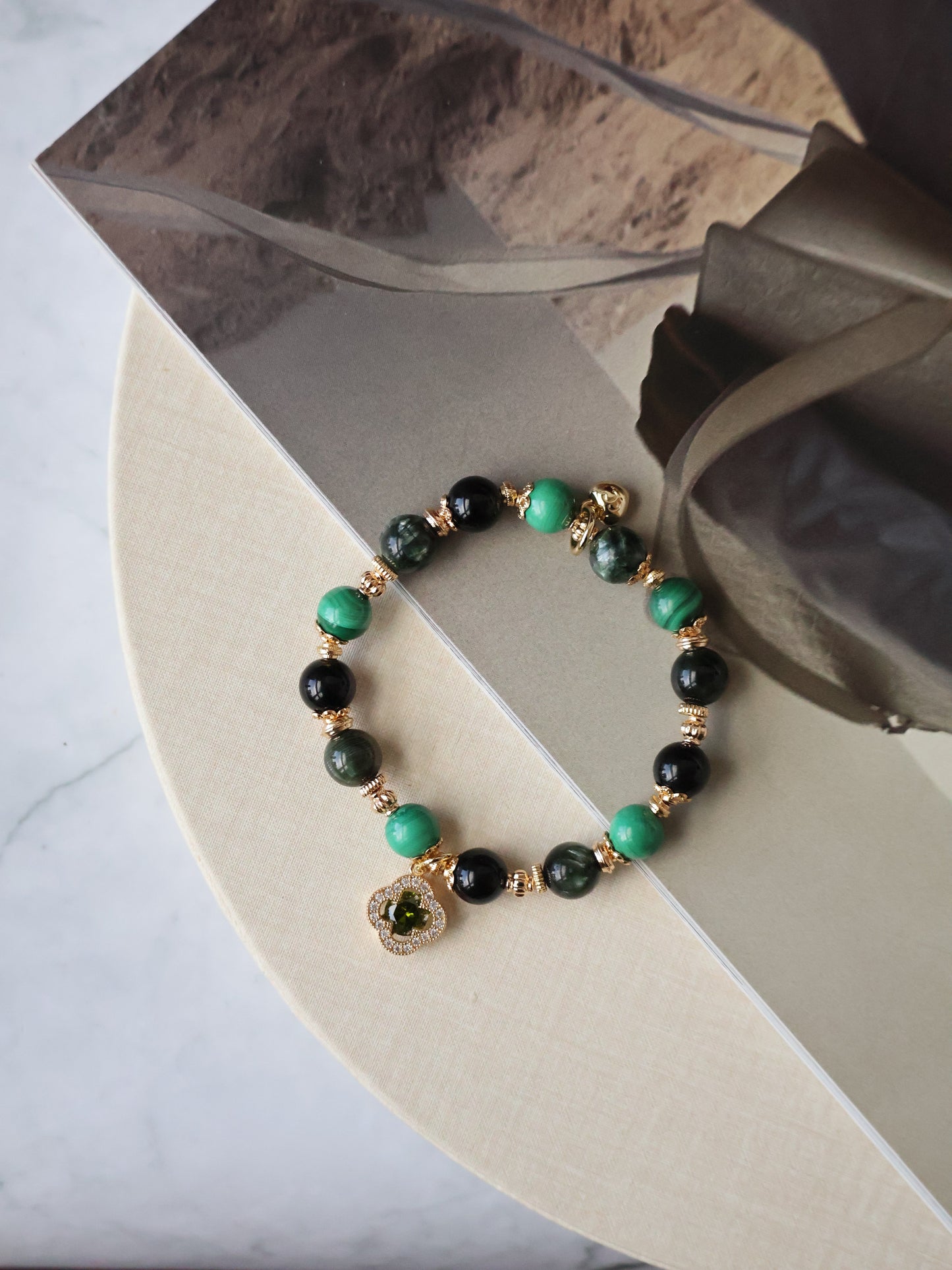 *Instocks* 8mm/10mm Cordelia Twin: Malachite, Seraphinite, Black Tourmalline