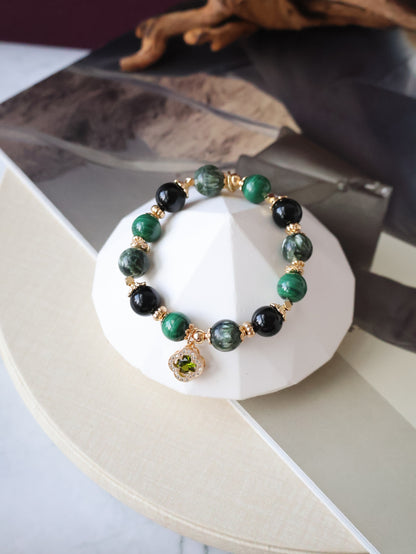 *Instocks* 8mm/10mm Cordelia Twin: Malachite, Seraphinite, Black Tourmalline