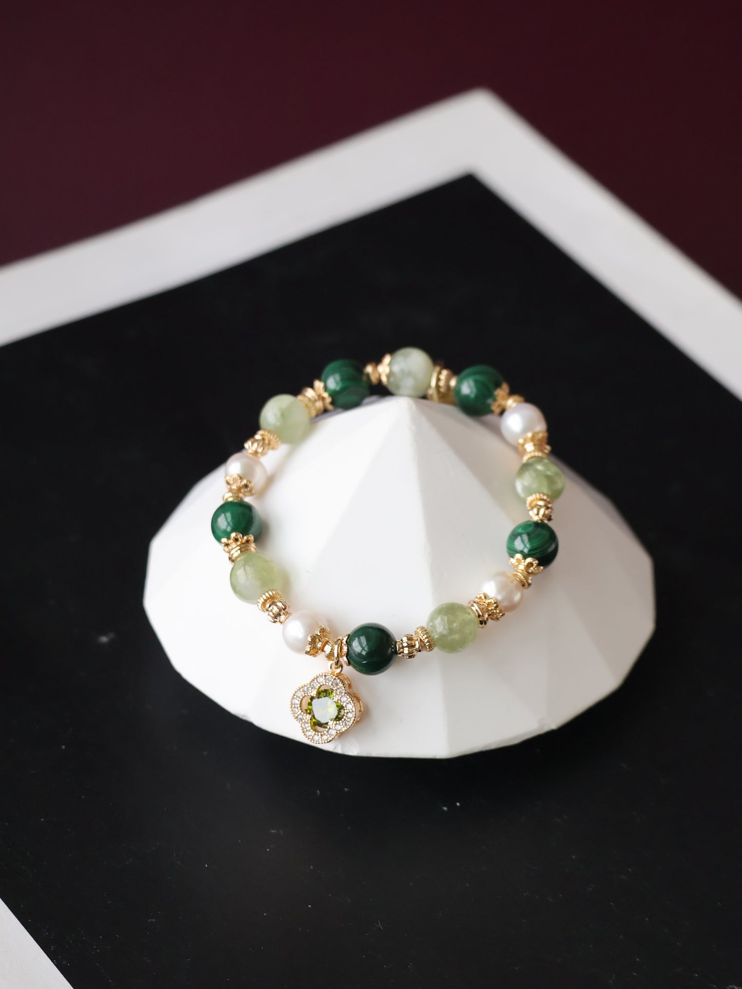 *Instocks* 8mm/10mm Cordelia Twin: Malachite, Green Emerald Mica, Freshwater Pearl (Elastic)