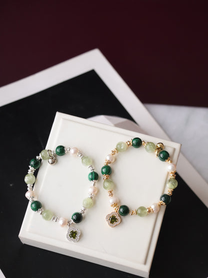 *Instocks* 8mm/10mm Cordelia Twin: Malachite, Green Emerald Mica, Freshwater Pearl (Elastic)