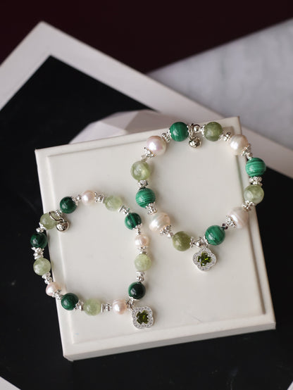*Instocks* 8mm/10mm Cordelia Twin: Malachite, Green Emerald Mica, Freshwater Pearl (Elastic)