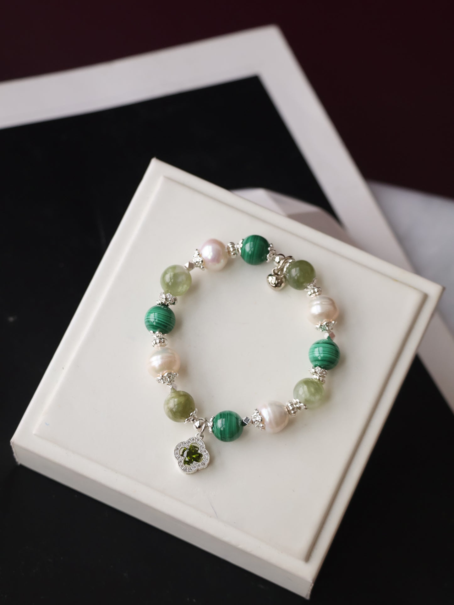 *Instocks* 8mm/10mm Cordelia Twin: Malachite, Green Emerald Mica, Freshwater Pearl (Elastic)