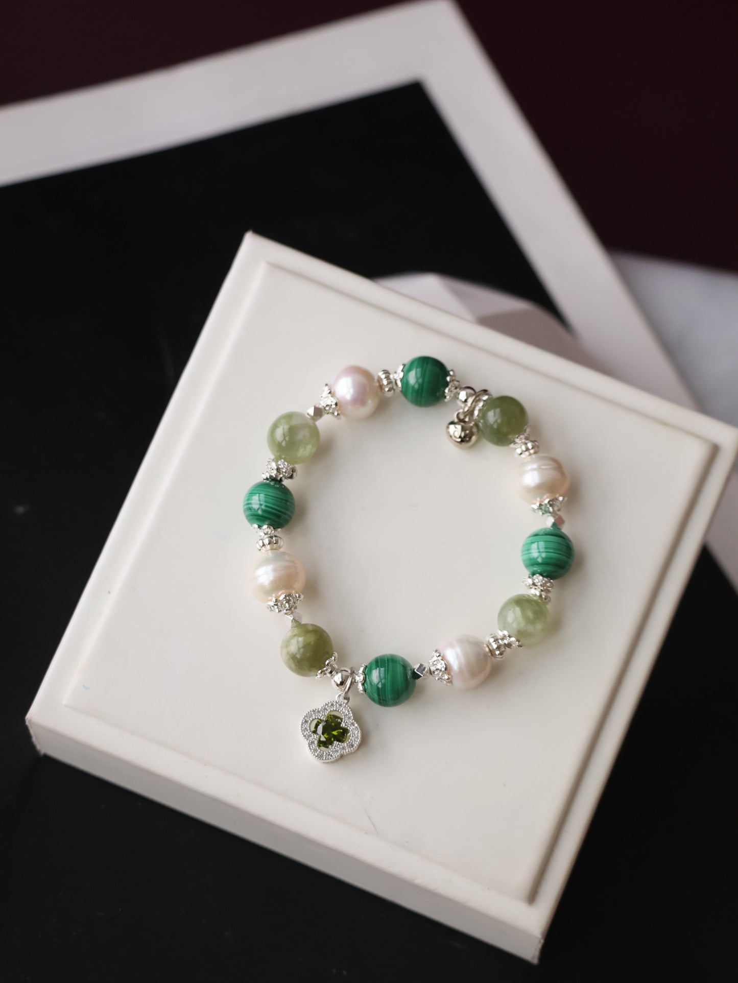 *Instocks* 8mm/10mm Cordelia Twin: Malachite, Green Emerald Mica, Freshwater Pearl (Elastic)
