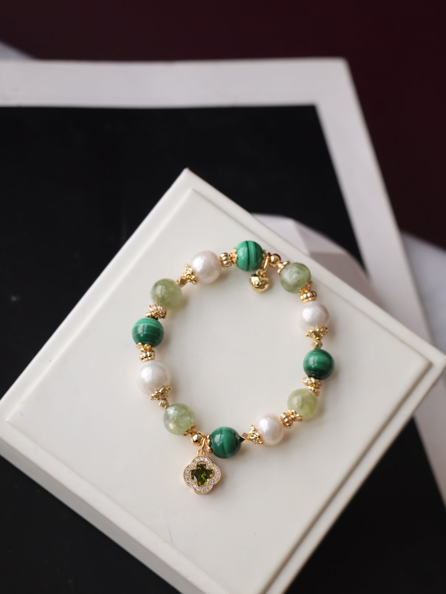 *Instocks* 8mm/10mm Cordelia Twin: Malachite, Green Emerald Mica, Freshwater Pearl (Elastic)