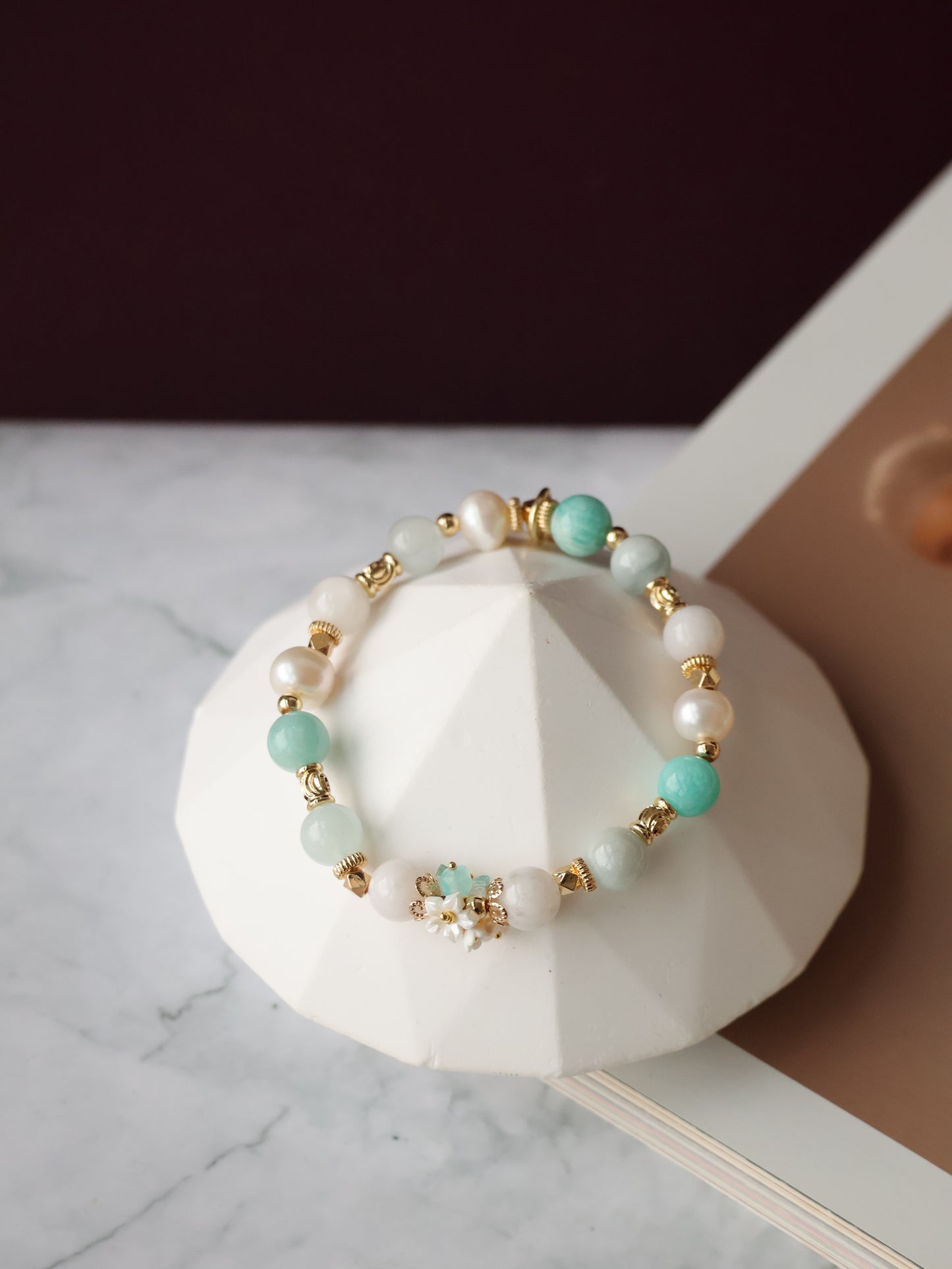 *Instocks* 8mm Freina : Amazonite, Fresh Water Pearl, Aquamarine, Snow Garden Rose Quartz