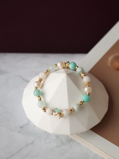 *Instocks* 8mm Freina : Amazonite, Fresh Water Pearl, Aquamarine, Snow Garden Rose Quartz