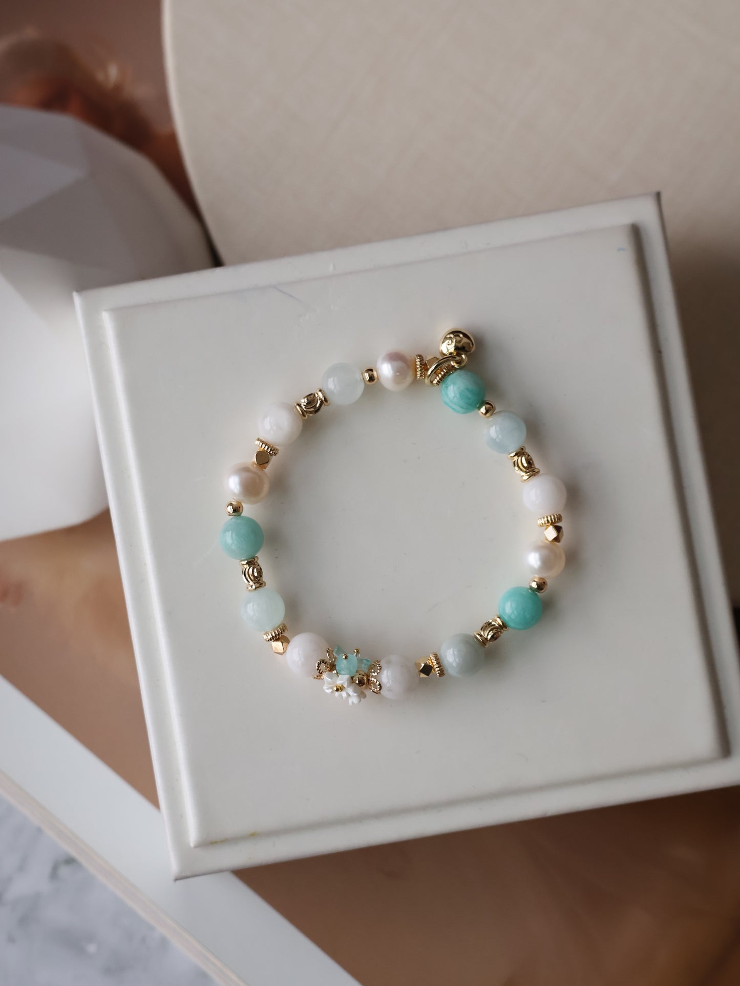 *Instocks* 8mm Freina : Amazonite, Fresh Water Pearl, Aquamarine, Snow Garden Rose Quartz