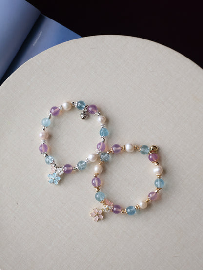 *Instocks* Arendelle  - 8mm Ruby, Blue Topaz, Freshwater Pearl with Flower Charm (Elastic)