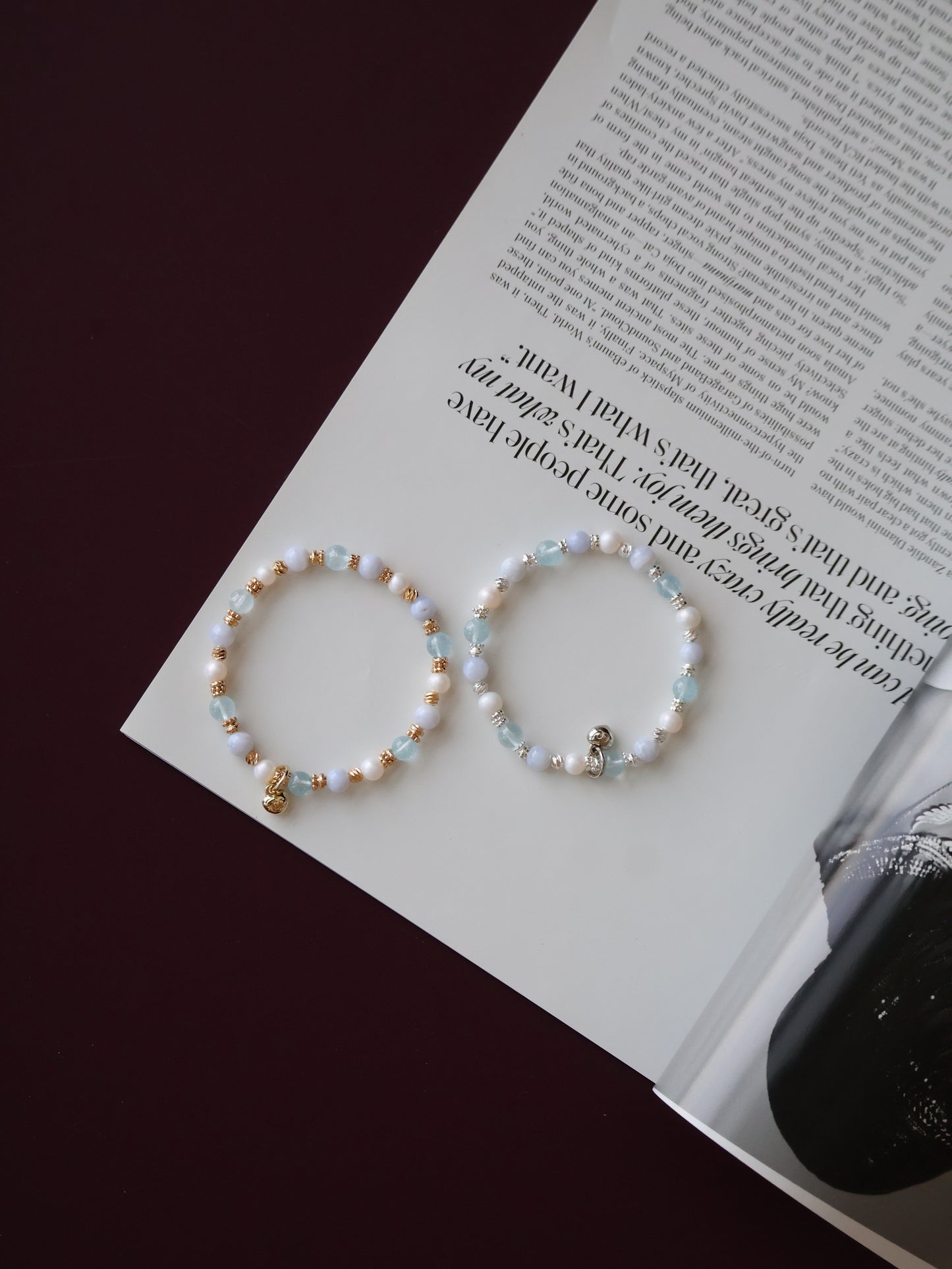 Blue Lace Agate, Blue Topaz & Freshwater Pearl Crystal Bracelet — Aeris | 6mm (Elastic)