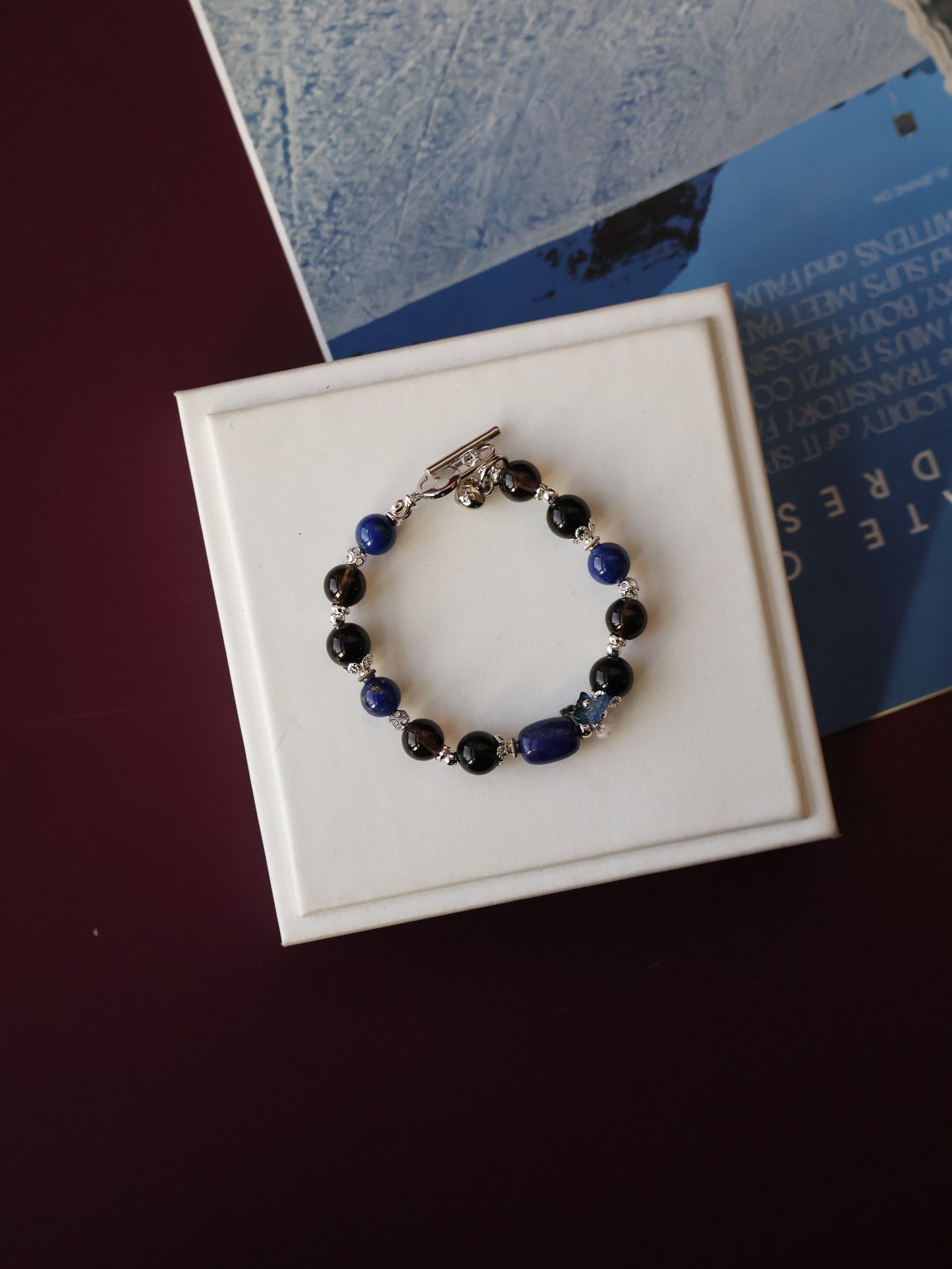 *Instocks*  Lunaris- 8mm Lapis Lazuli Barrel, Black Obsidian, Smoky Quartz with Bouquet OT Clasp (Elastic)