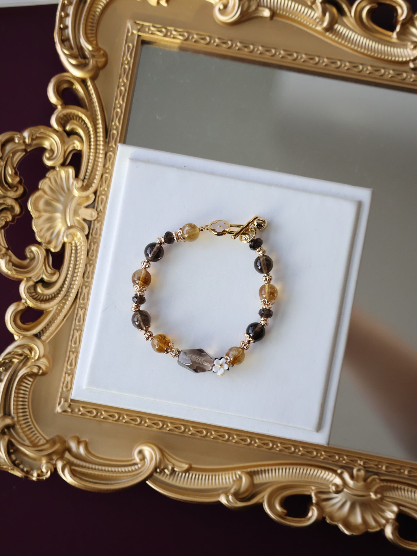 *Instocks* Midnight Shimmer -  8mm Smoky Quartz, Citrine with Smoky Quartz Free Form with OT Clasp (Elastic)