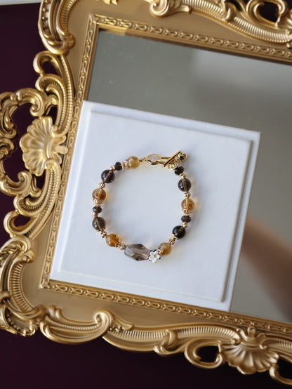 *Instocks* Midnight Shimmer -  8mm Smoky Quartz, Citrine with Smoky Quartz Free Form with OT Clasp (Elastic)