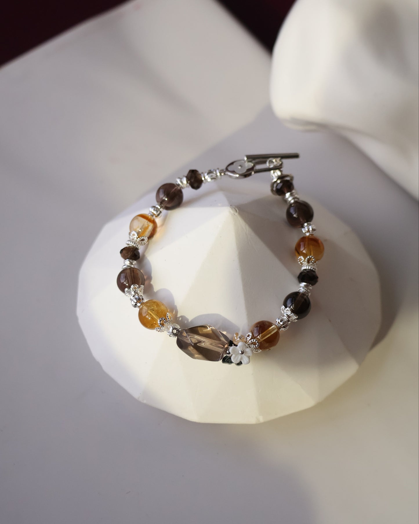 *Instocks* Midnight Shimmer -  8mm Smoky Quartz, Citrine with Smoky Quartz Free Form with OT Clasp (Elastic)