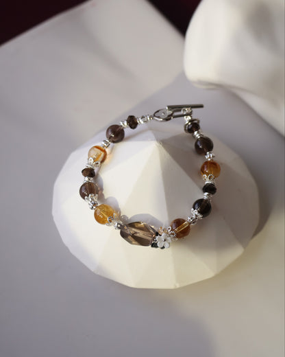 *Instocks* Midnight Shimmer -  8mm Smoky Quartz, Citrine with Smoky Quartz Free Form with OT Clasp (Elastic)