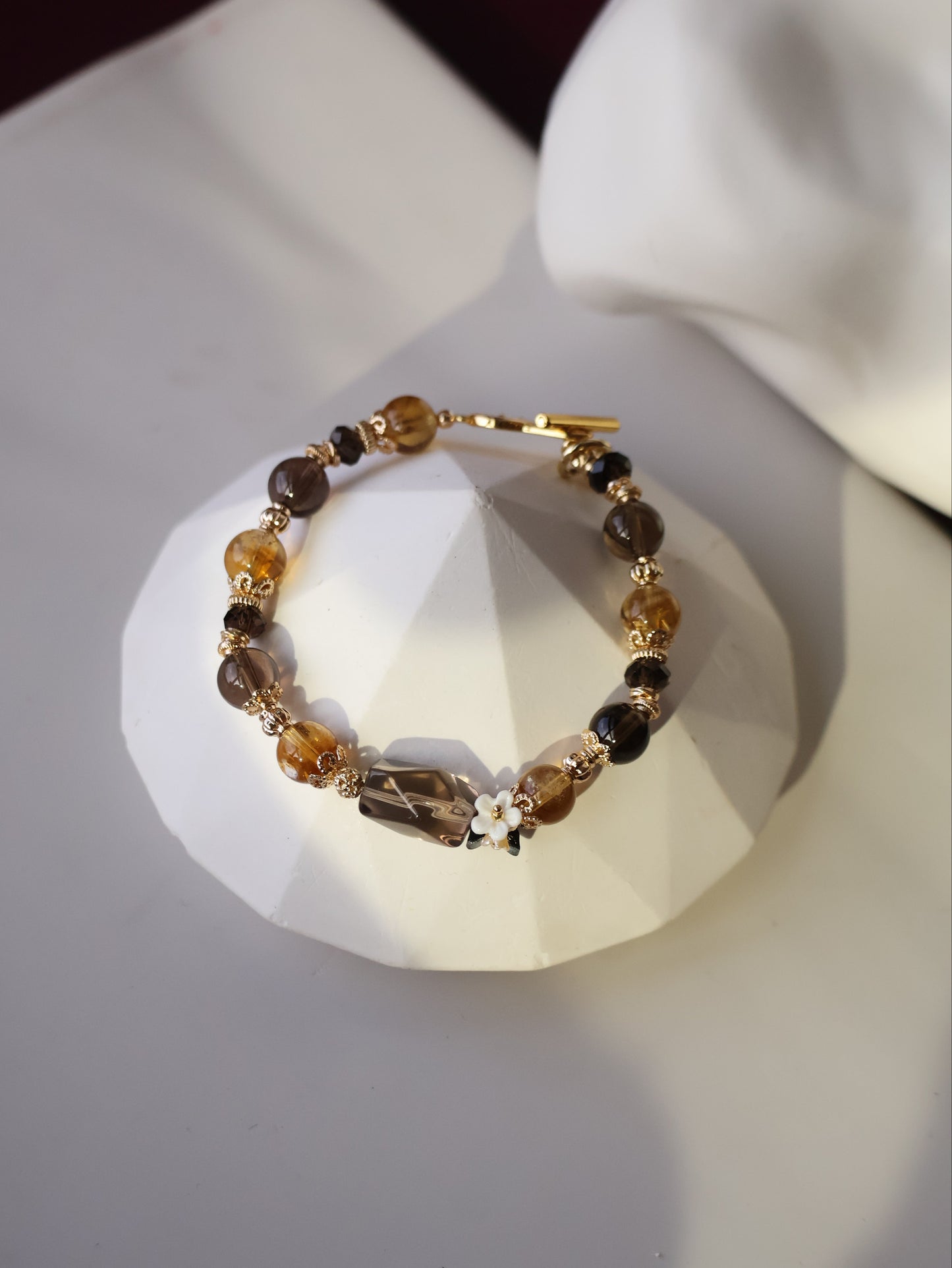 *Instocks* Midnight Shimmer -  8mm Smoky Quartz, Citrine with Smoky Quartz Free Form with OT Clasp (Elastic)