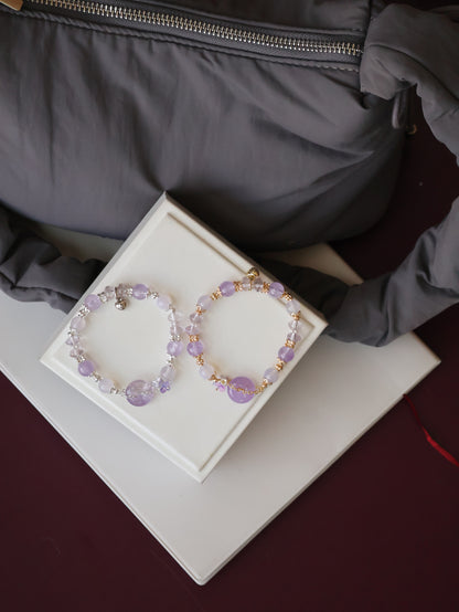 *Instocks* Odette - 8mm Amethyst & Lilac Chalcedony Ping An Kou 平安扣 with Bouquet (Elastic)