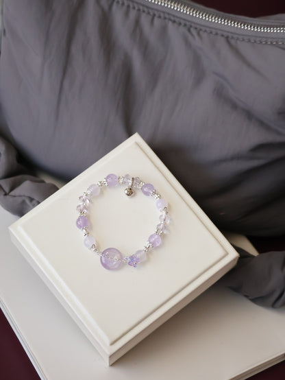 *Instocks* Odette - 8mm Amethyst & Lilac Chalcedony Ping An Kou 平安扣 with Bouquet (Elastic)