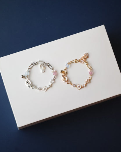 *Instocks* Lovelle - Chain with Aquamarine & Rose Quartz with Heart Charm (OT Clasp)