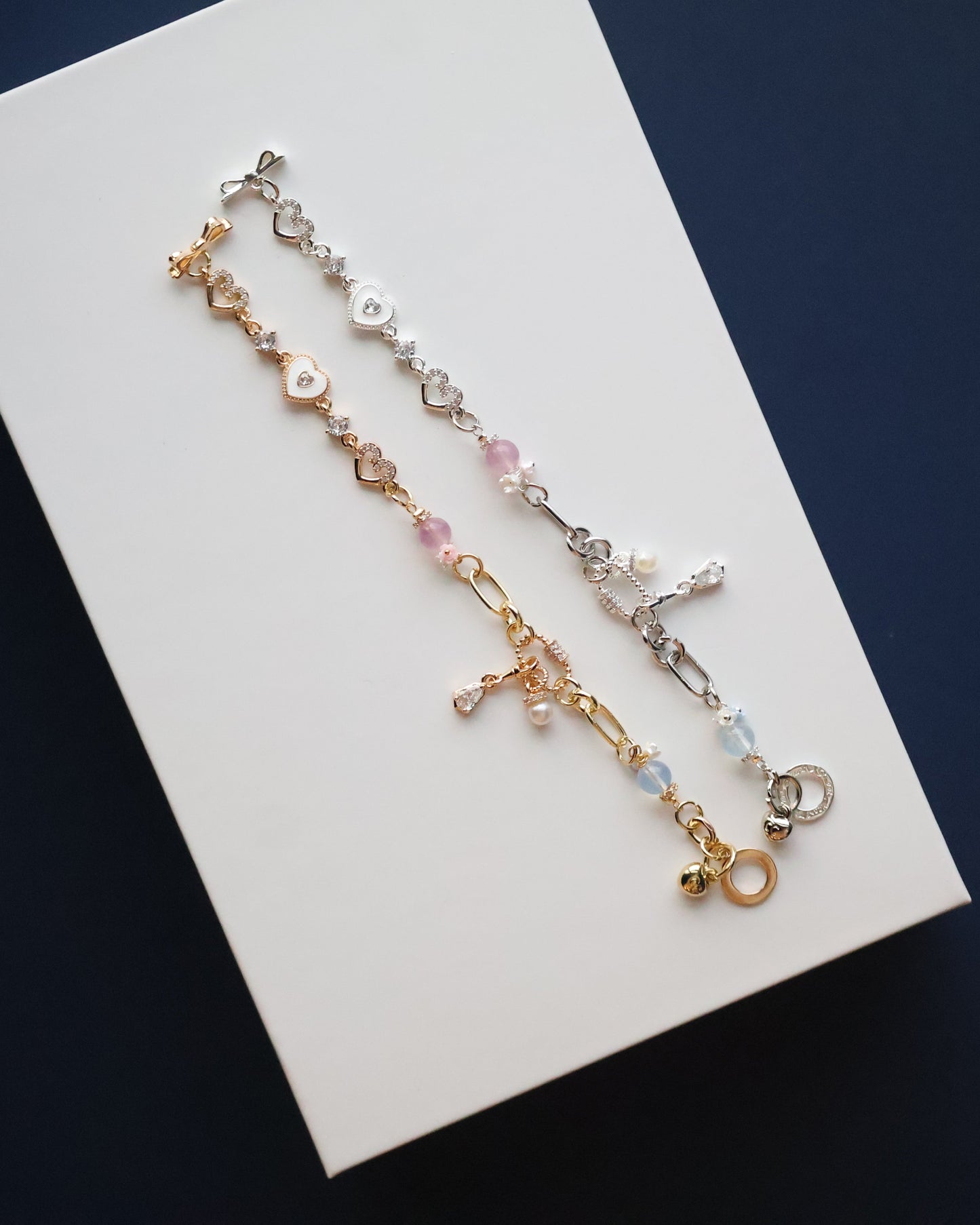 *Instocks* Lovelle - Chain with Aquamarine & Rose Quartz with Heart Charm (OT Clasp)