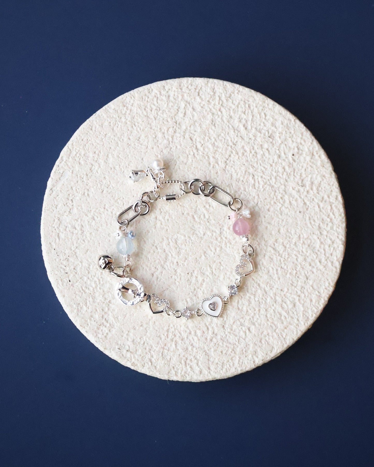 *Instocks* Lovelle - Chain with Aquamarine & Rose Quartz with Heart Charm (OT Clasp)