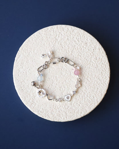 *Instocks* Lovelle - Chain with Aquamarine & Rose Quartz with Heart Charm (OT Clasp)