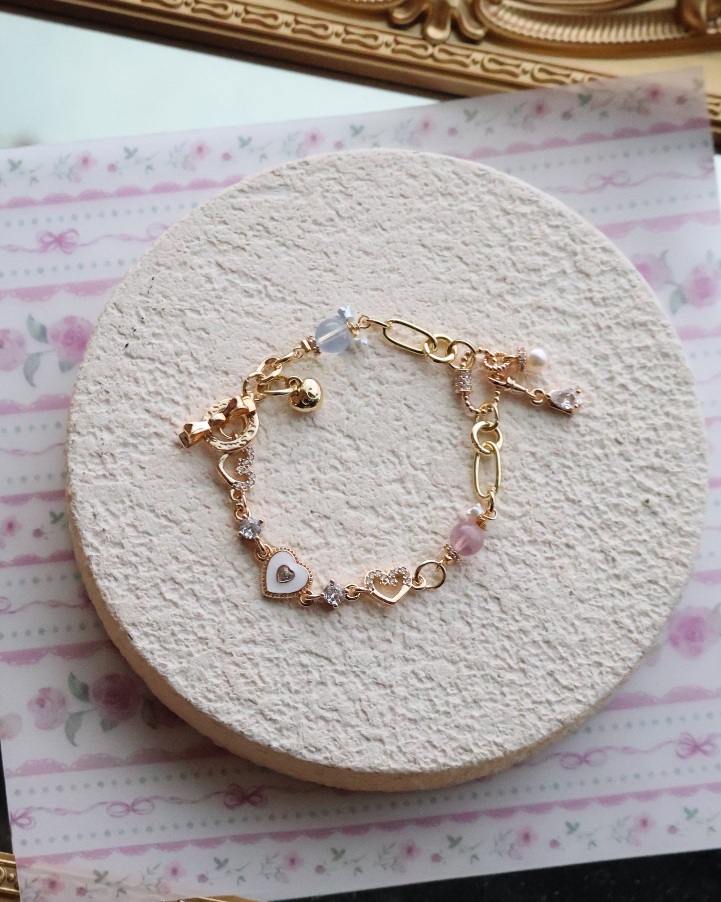 *Instocks* Lovelle - Chain with Aquamarine & Rose Quartz with Heart Charm (OT Clasp)