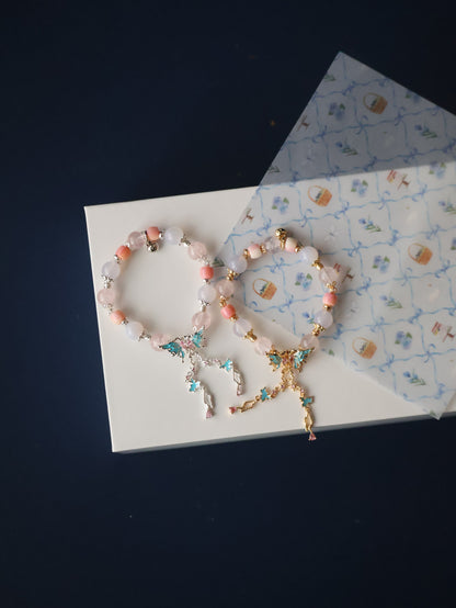 *Instocks* Elaria - 10mm Queen Conch, Lilac Chalcedony, Rose Quartz with Butterfly Charm (Elastic) (Copy)