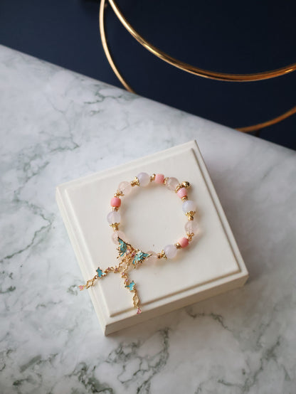 *Instocks* Elaria - 10mm Queen Conch, Lilac Chalcedony, Rose Quartz with Butterfly Charm (Elastic) (Copy)