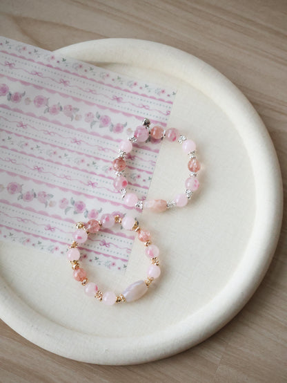 *Instocks* Pink Slushie Inspired  - 10mm Flower Agate, Rhodonite, Rose Quartz (Elastic)