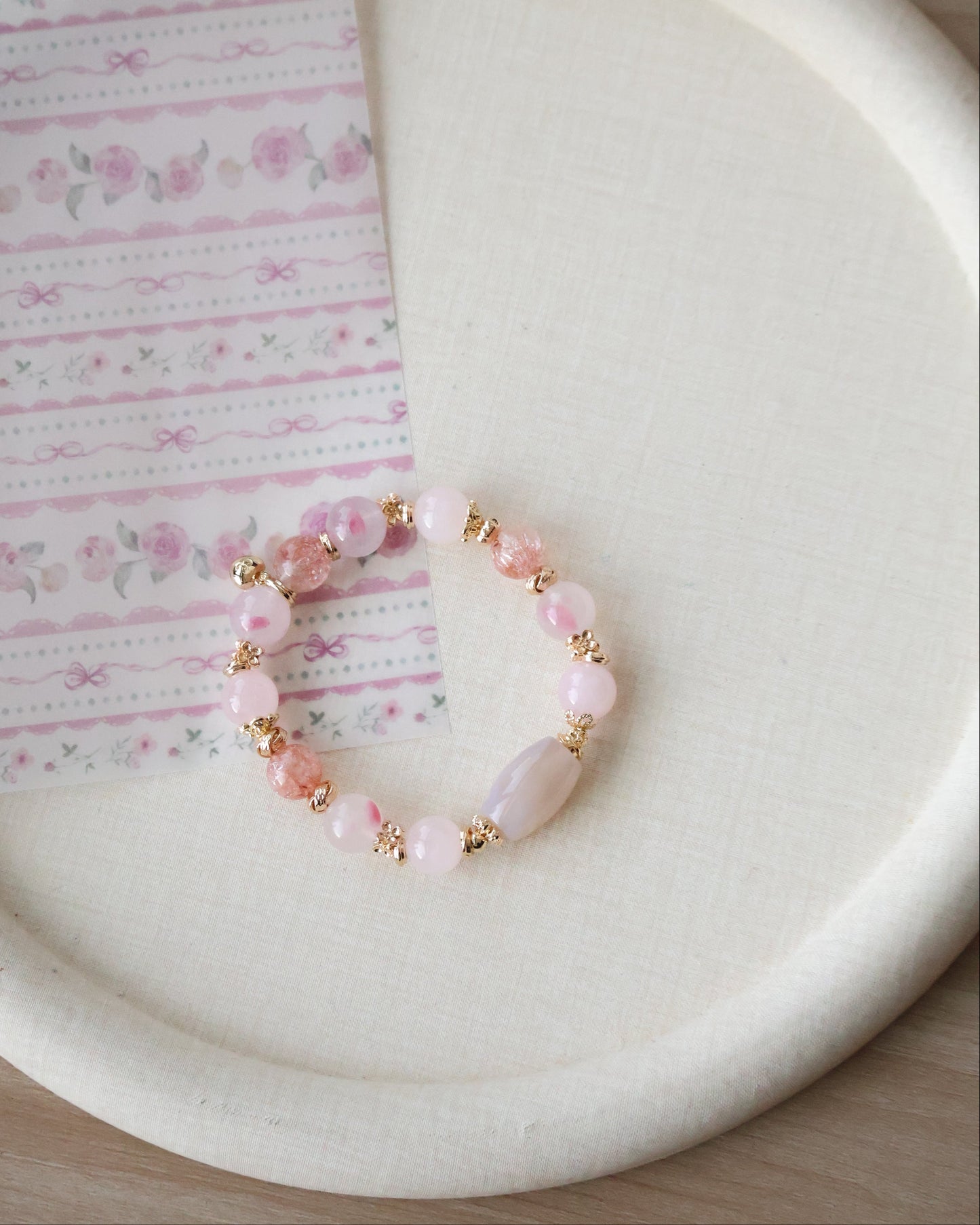 *Instocks* Pink Slushie Inspired  - 10mm Flower Agate, Rhodonite, Rose Quartz (Elastic)