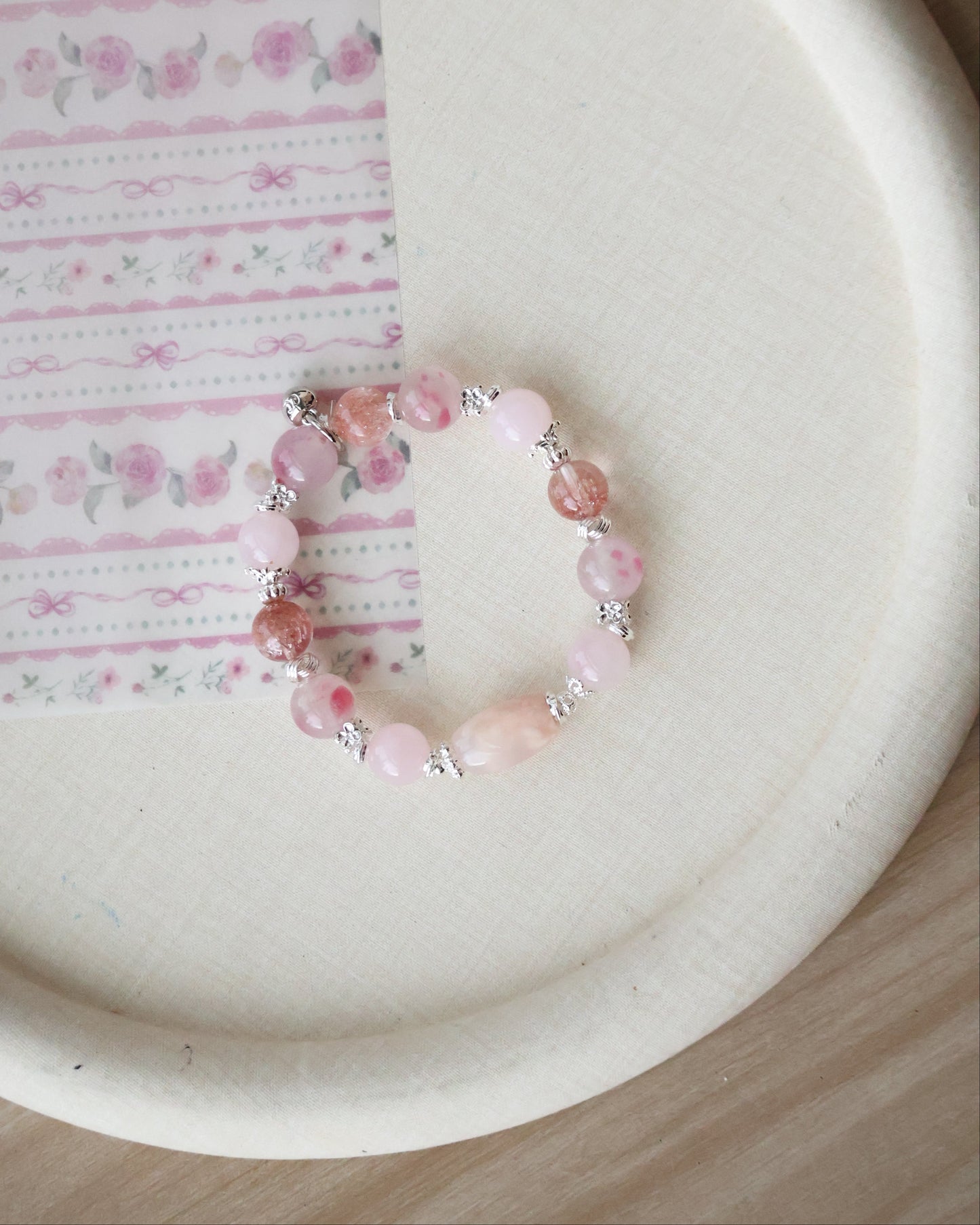 *Instocks* Pink Slushie Inspired  - 10mm Flower Agate, Rhodonite, Rose Quartz (Elastic)