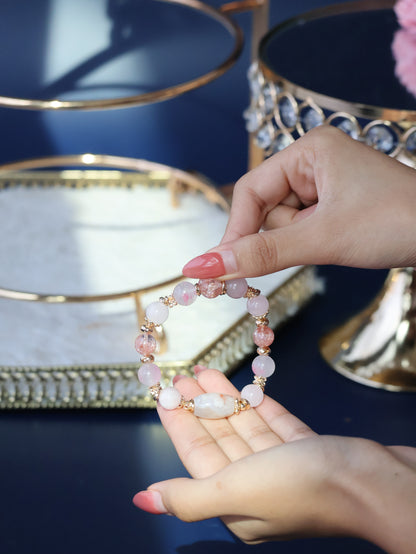 *Instocks* Pink Slushie Inspired  - 10mm Flower Agate, Rhodonite, Rose Quartz (Elastic)