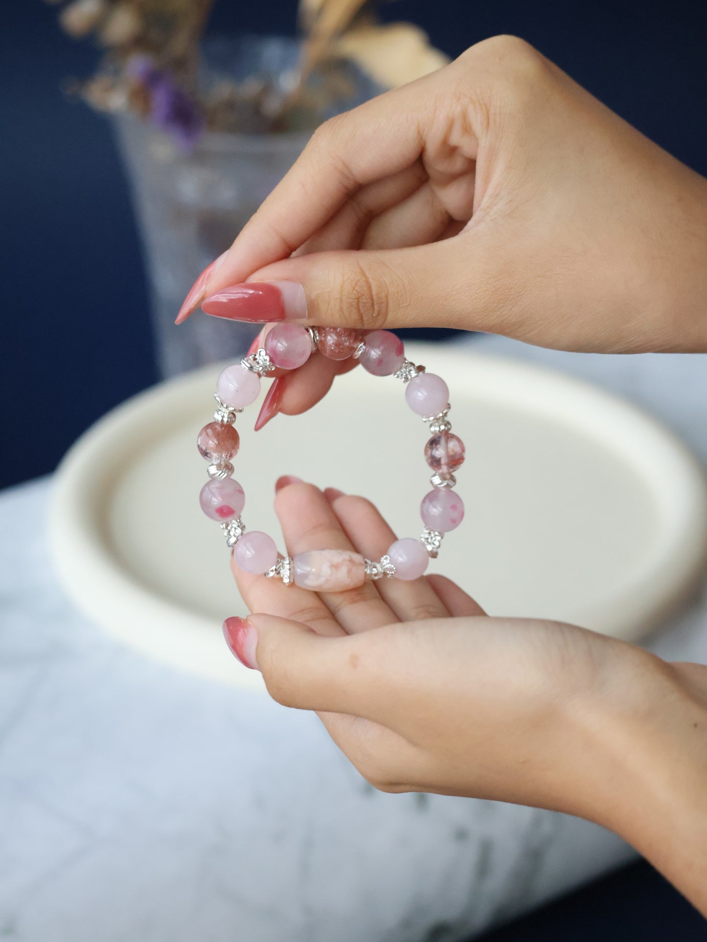*Instocks* Pink Slushie Inspired  - 10mm Flower Agate, Rhodonite, Rose Quartz (Elastic)