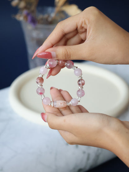 *Instocks* Pink Slushie Inspired  - 10mm Flower Agate, Rhodonite, Rose Quartz (Elastic)