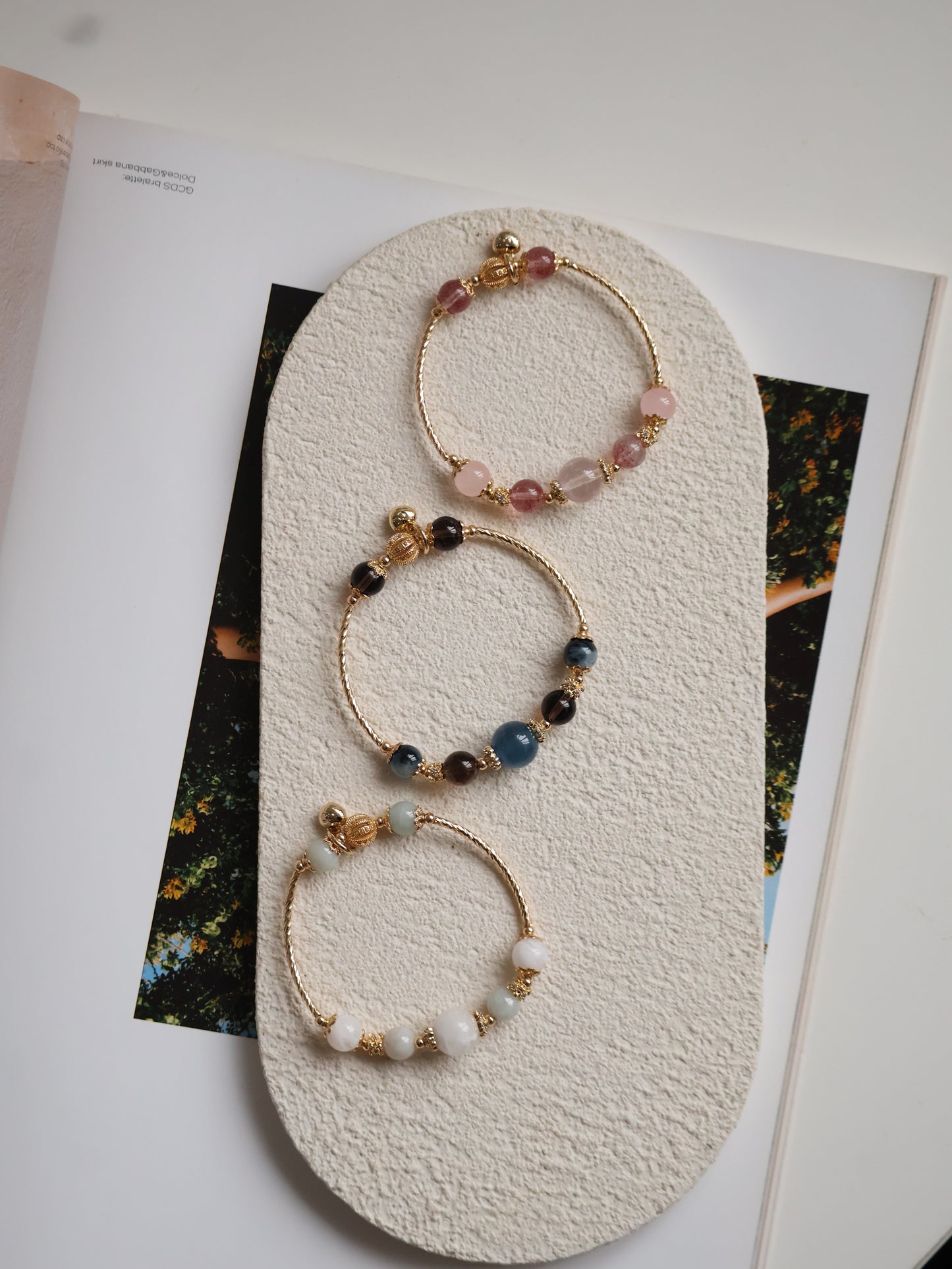 *Instocks* Orianna Bangles Series: 8mm Green Jadeite, White Phantom Quartz