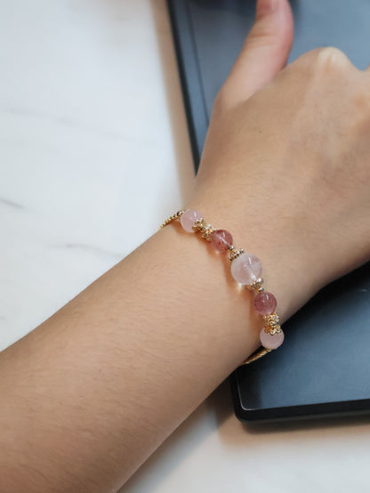 *Instocks* Orianna Bangles Series: 8mm Strawberry Quartz, Rose Quartz