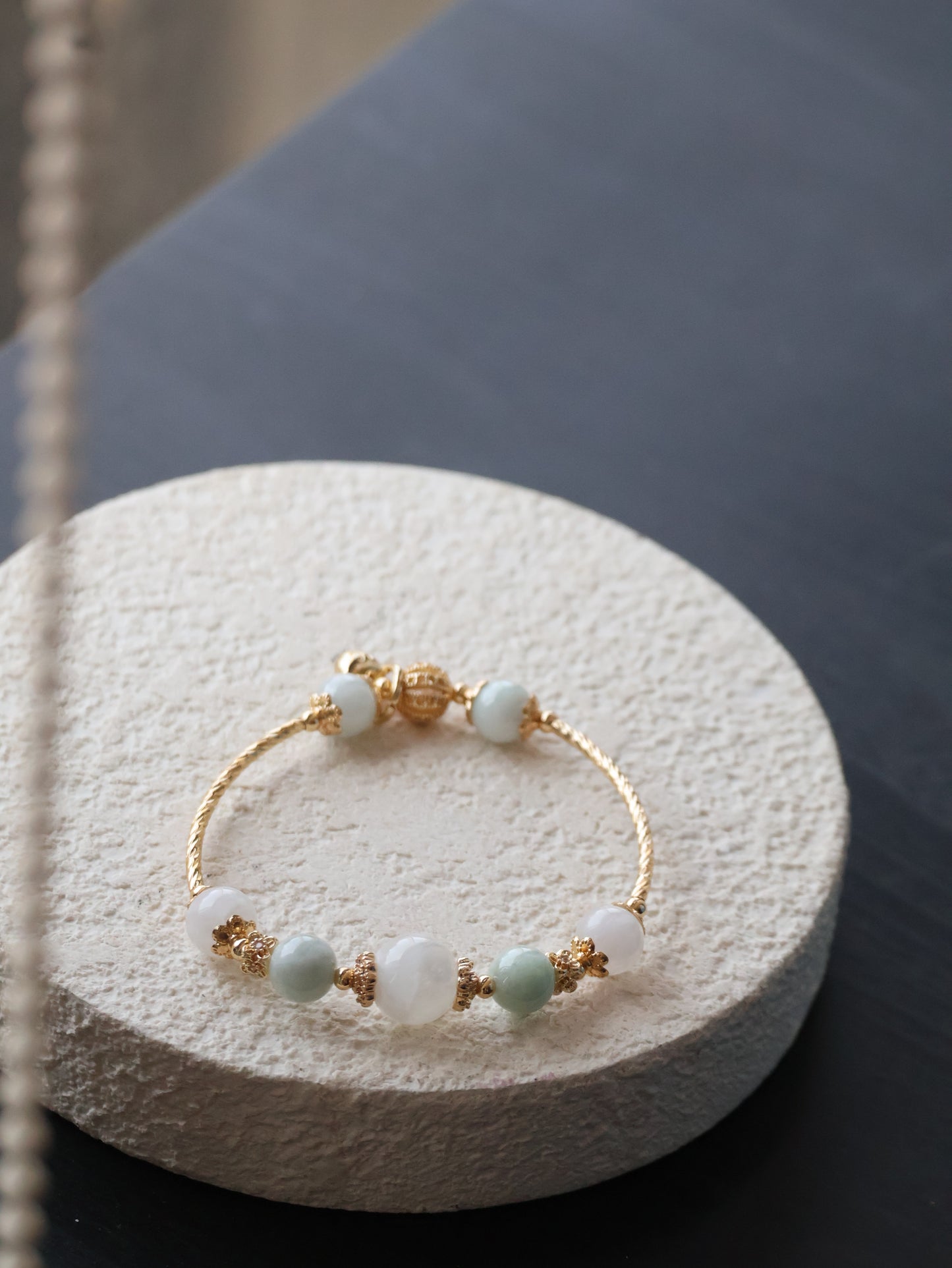 *Instocks* Orianna Bangles Series: 8mm Green Jadeite, White Phantom Quartz