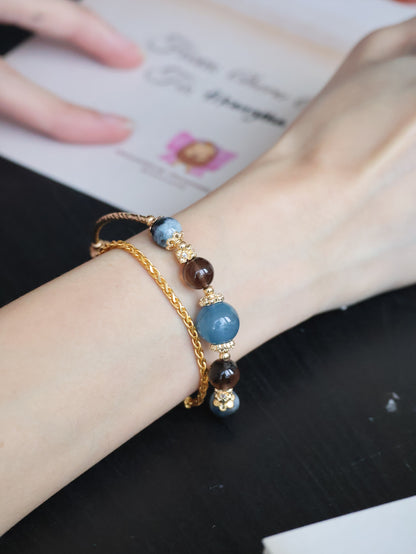*Instocks* Orianna Bangles Series: 8mm Smokey Quartz and Devil's Eye Aquamarine