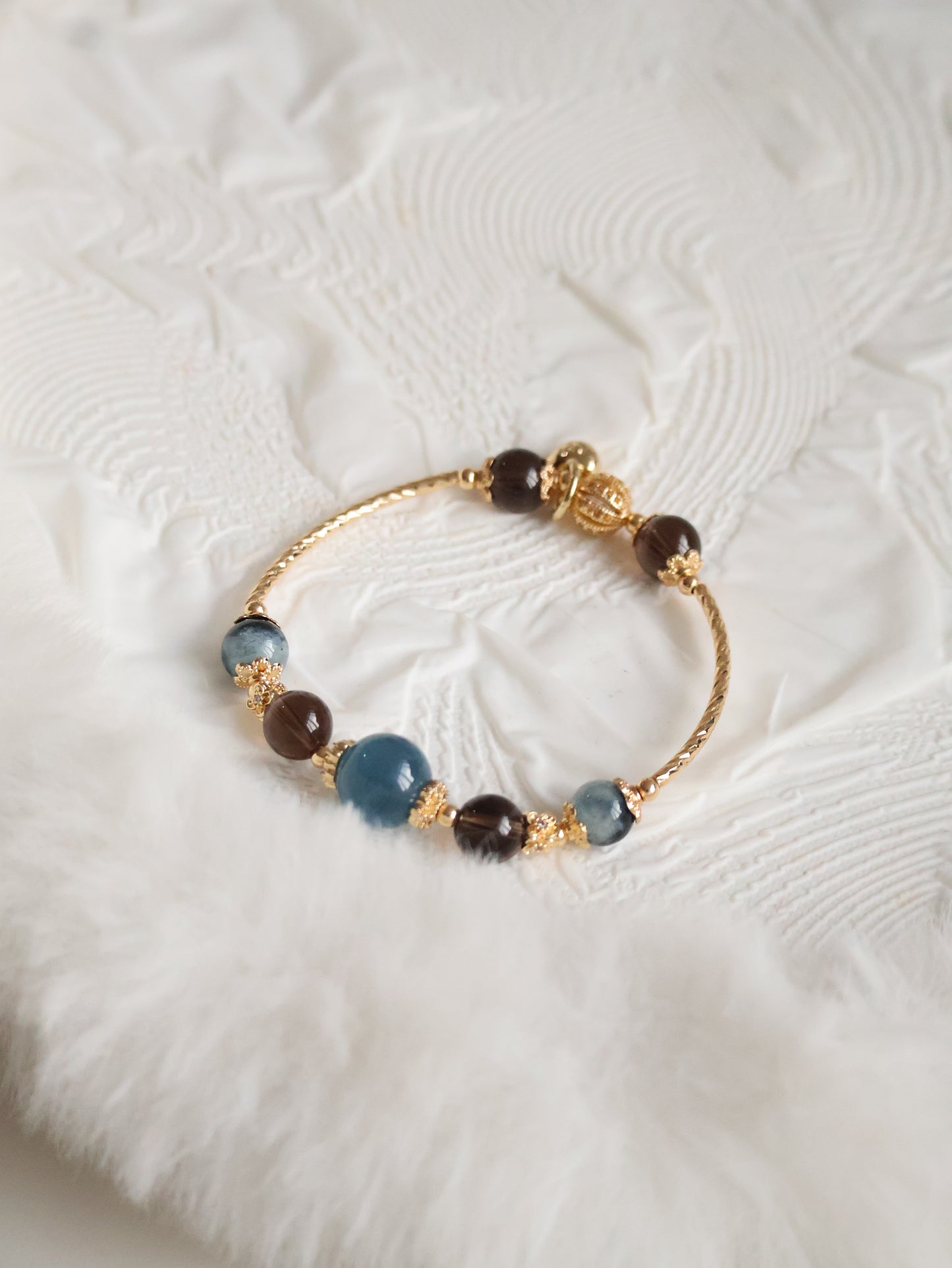 *Instocks* Orianna Bangles Series: 8mm Smokey Quartz and Devil's Eye Aquamarine