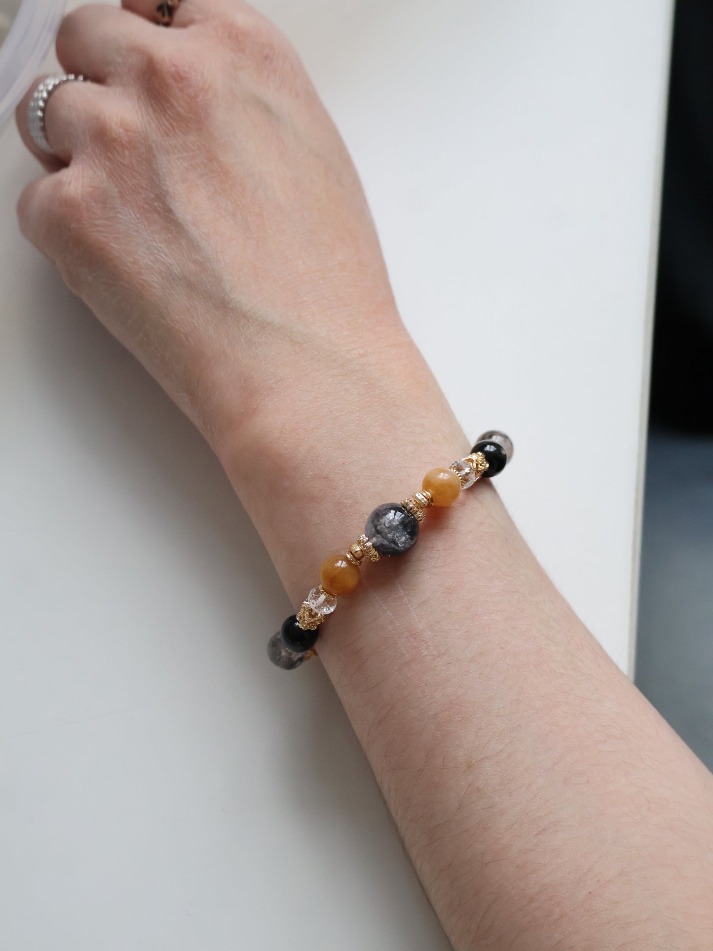 *Instocks* 8mm Miel Husky Hypersthene, Clear Quartz, Andesine Labradorite, Herkimer Diamond