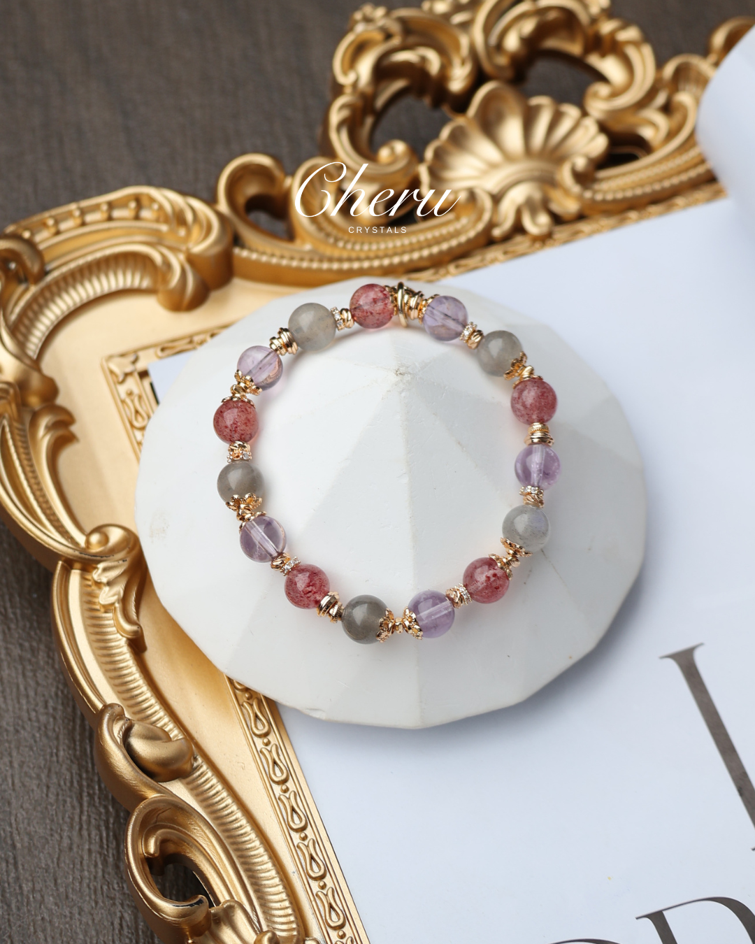 Strawberry Quartz, Labradorite, Amethyst — Leo Horoscope Series | 8mm (Elastic)
