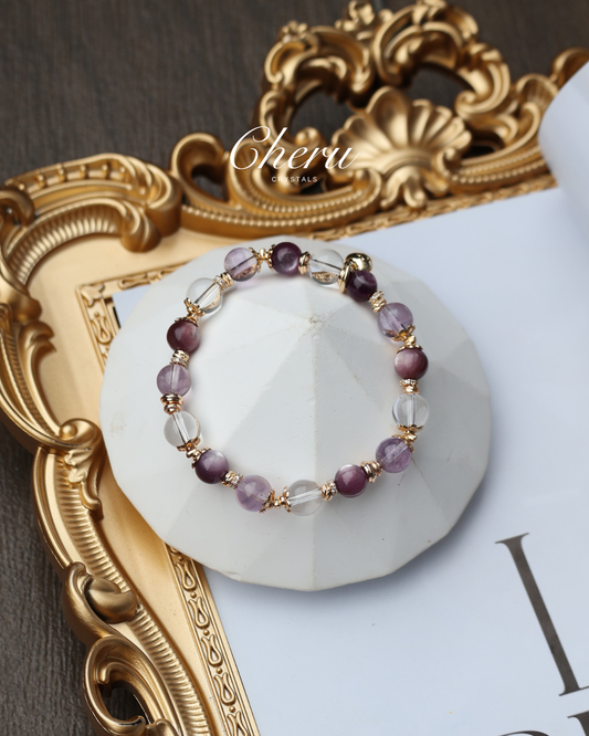 Clear Quartz, Lepidolite, Amethyst — Libra Horoscope Series | 8mm (Elastic)