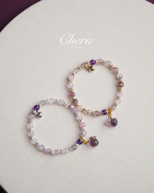 Super 7 & Amethyst with Money Bag — Mauve | 6mm (Elastic)