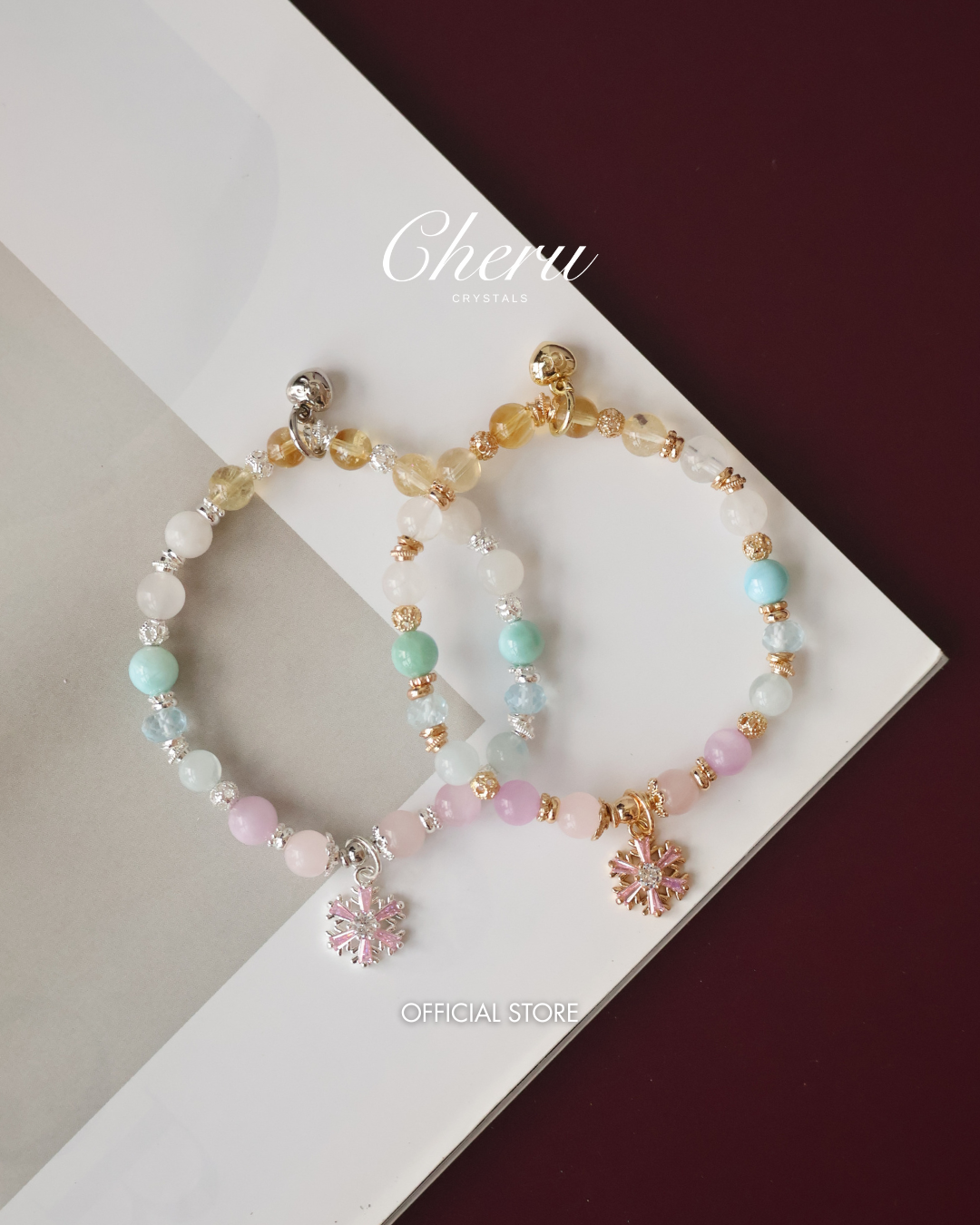 *Instocks* Eira - 6mm Pastel Duobao Bracelet with Snowflake Charm (Elastic)