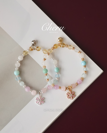 *Instocks* Eira - 6mm Pastel Duobao Bracelet with Snowflake Charm (Elastic)