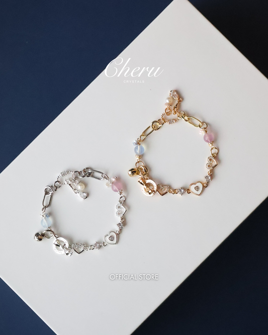 *Instocks* Lovelle - Chain with Aquamarine & Rose Quartz with Heart Charm (OT Clasp)